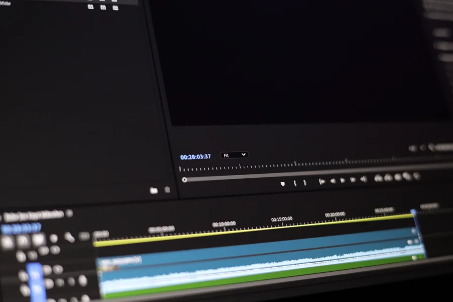 Timeline d'un logiciel de montage vidéo avec une piste audio sous les pistes image