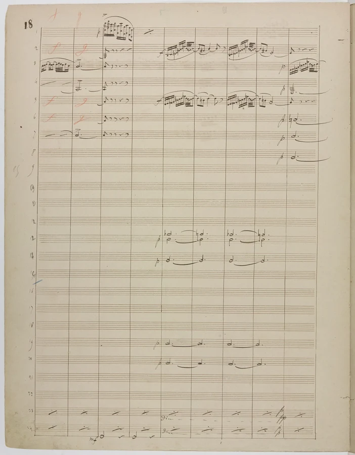 Page d'une partition d'orchestre autographe de Camille Saint-Saëns, œuvre du domaine public